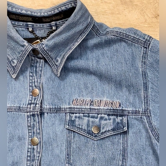 Harley-Davidson Women’s Cotton Denim Snap Front Shirt Size Large - Picture 2 of 7